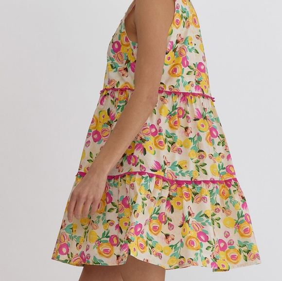 Entro Tiered Ric Rac Floral Dress - Picture 3 of 10